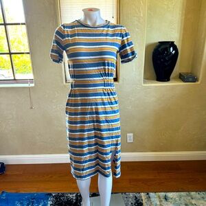 Primark Yellow Blue White Striped T-shirt Front Slit Dress Sz 2 Small